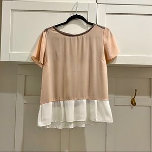 Pink, white and mauve peplum top